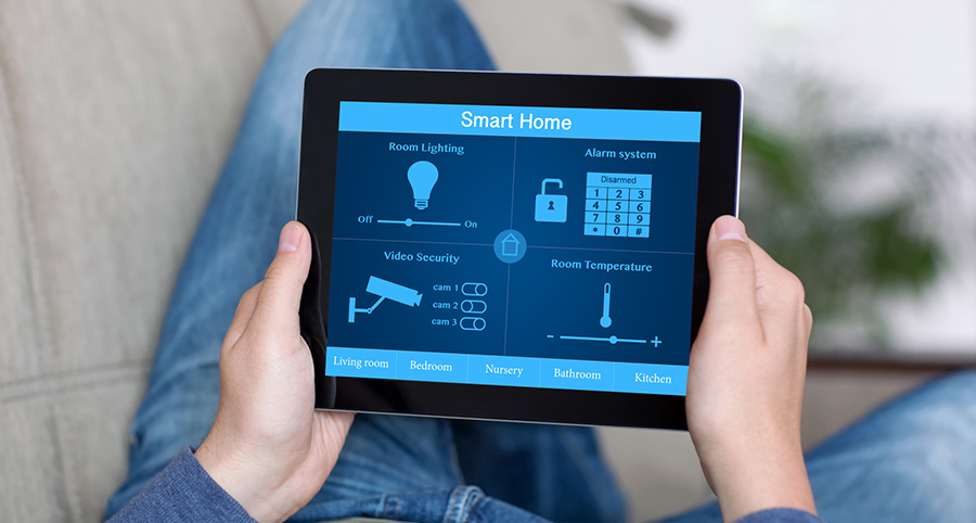 The ability to access and control security components from a mobile device is one of the top smart home trends in Beaumont. Close-up of smart home security app.