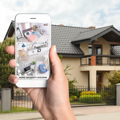 Beaumont vivint phone display of cctv live feed in front of a house